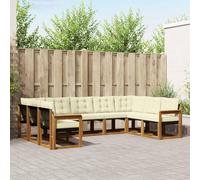 GeenYuu Set di divani per esterni, 9 pezzi, in legno massiccio di acacia, con seduta e cuscini, set di mobili da giardino per terrazza ed esterni, moderno paesaggio per un relax accogliente