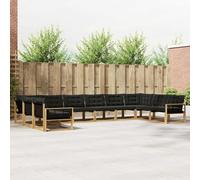 GeenYuu Set di divani per esterni con cuscini, 10 pezzi, bianco e nero, in legno di acacia massiccio e textilene, 483 x 247,5 x 73 cm, per giardino, terrazza, lounge con cuscino in schiuma rimovibile