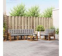 GeenYuu Set di divani per esterni con cuscini, 7 pezzi, colore grigio chiaro, in legno di acacia massiccio, resistente alle intemperie, con tavolo, per giardino, terrazza, paesaggio confortevole