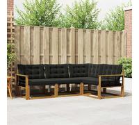 GeenYuu Set di divani per esterni in legno di acacia massiccio con cuscino, 4 pezzi, naturale e nero, resistente alle intemperie, per giardino, terrazza, comodo set di sedute e paesaggio abitativo