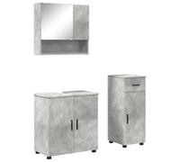 GeenYuu Set di mobili da bagno, 3 pezzi, in cemento grigio, in legno e metallo, con mobiletto sottolavello, armadietto a specchio, armadietto da bagno per ospiti, WC per gli ospiti, spazio per riporre
