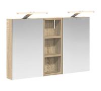 GeenYuu Set di mobili da bagno 3 pezzi in legno 80 x 10,5 x 50 cm montato a parete con illuminazione a LED e specchio bidirezionale, vano portaoggetti con ripiani, mobili da bagno per ospiti WC e