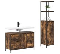 GeenYuu Set di mobili da bagno con anta in rovere affumicato e nero, set di 2 pezzi in legno con cassetto, scaffale e spazio per riporre oggetti, per bagno, WC degli ospiti, lavanderia e ordine