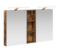 GeenYuu Set di mobili da bagno in legno 3 pezzi 100 x 10,5 x 60,5 cm con illuminazione a LED, specchio bidirezionale, grande spazio di archiviazione, montaggio a parete, ideale per bagno, WC ospiti