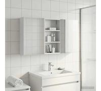 GeenYuu Set di mobili da bagno in legno con 3 pezzi 140x14,5x70 cm montato a parete con illuminazione a LED, specchio bidirezionale, 6 ripiani, spazio per mobili da bagno, mobiletto lavabo
