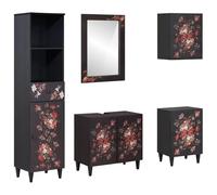 GeenYuu Set di mobili da bagno in legno di mango massiccio con 5 ante e cassetti, include specchio, pensile, armadietto alto e mobiletto sottolavabo, per bagno, WC e camera degli ospiti
