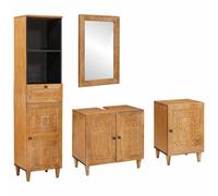 GeenYuu Set di mobili da bagno in legno marrone con cassetti e ripiani, set completo di 4 pezzi con mobiletto sottolavabo, armadietto a specchio, armadietto alto