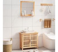 GeenYuu Set di mobili da bagno in legno massello di noce con mobiletto e specchio, mobili da bagno con vano portaoggetti, porta e ripiano, set di mobili robusti per organizzare e conservare