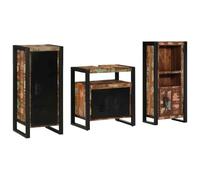 GeenYuu Set di mobili da bagno in legno massiccio riciclato con scaffale e cassetti, mobiletto sottolavabo, pensile e armadietto alto per bagno, WC, camera degli ospiti, pratico contenitore e ordine