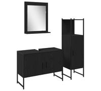 GeenYuu Set di mobili da bagno in legno nero con specchio, mobiletto sottolavabo e armadietto alto, scaffale moderno per riporre oggetti e ordine nel WC e nella camera degli ospiti