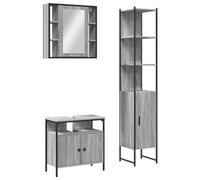 GeenYuu Set di mobili da bagno in legno Sonoma grigio, 3 pezzi, con armadietto a specchio, mobiletto sottolavabo e armadietto alto, molto capiente, gambe regolabili, ripiano per bagno e camera degli