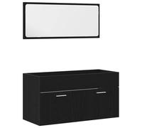 GeenYuu Set di mobili da bagno nero effetto rovere, 2 pezzi, con mobiletto sottolavabo e specchio, 90 x 38,5 x 46 cm, montaggio a parete, salvaspazio, per bagno e camera degli ospiti