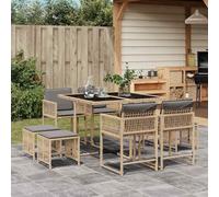 GeenYuu Set di mobili da giardino, 9 pezzi, con cuscini, in polyrattan, per terrazza, balcone, pieghevole, resistente alle intemperie, con piano in vetro e colori misti