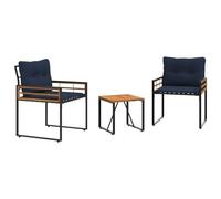 GeenYuu Set di mobili da giardino blu navy con cuscini, 3 pezzi, in legno di acacia massiccio e acciaio verniciato a polvere, per terrazza, balcone, giardino d'inverno, resistente alle intemperie
