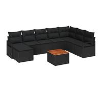GeenYuu Set di mobili da giardino con contenitore, 9 pezzi, in polyrattan, colore nero, resistente alle intemperie, set di mobili da giardino con salone, terrazza, balcone, tavolo, sedia, poltrona