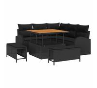 GeenYuu Set di mobili da giardino con cuscini, 8 pezzi, in polyrattan, nero, per balcone, terrazza, tavolo da pranzo con tavolo in legno e metallo, resistente alle intemperie, modulare