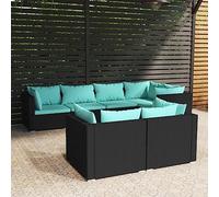 GeenYuu Set di mobili da giardino con cuscini, in polyrattan, resistente alle intemperie, per balcone, terrazza e giardino d'inverno, con seduta modulare e imbottiture, 7 pezzi