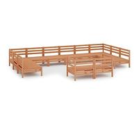 GeenYuu Set di mobili da giardino da 12 pezzi, in legno massiccio di pino, resistente alle intemperie, con divano angolare e centrale modulare, per terrazza, balcone e giardino