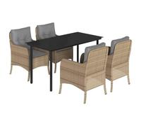 GeenYuu Set di mobili da giardino da 5 pezzi con cuscini beige, in polyrattan, resistente alle intemperie, con tavolo e 4 sedie, facile da pulire, per balcone, terrazzo, esterni, con cuscini e cuscini