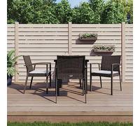 GeenYuu Set di mobili da giardino da 5 pezzi con cuscini in rattan sintetico e acciaio, resistente alle intemperie, per terrazza e balcone, tavolo incluso, 4 sedie con cuscini per una comoda cena