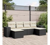 GeenYuu Set di mobili da giardino da 6 pezzi, colore nero, con cuscini in polyrattan, resistente alle intemperie, per terrazza, balcone e giardino d'inverno, set modulare con sgabello e imbottiture