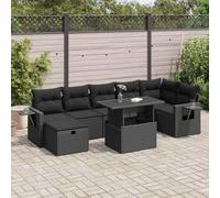 GeenYuu Set di mobili da giardino da 8 pezzi con cuscini, in polyrattan, resistente alle intemperie, per balcone, terrazza e giardino d'inverno, set modulare con spazio per riporre oggetti e tavolo