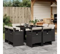 GeenYuu Set di mobili da giardino da 9 pezzi con cuscini, in polyrattan, resistenti alle intemperie, per terrazza, balcone, con sedie pieghevoli e piano in vetro, facili da pulire, impilabili