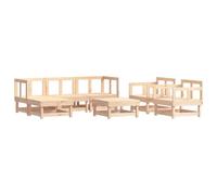 GeenYuu Set di mobili da giardino in legno massello di pino, 7 pezzi, per balcone, terrazza, con divani, poltrone da giardino e sgabelli, resistente alle intemperie, per veranda, giardino d'inverno