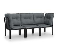 GeenYuu Set di mobili da giardino in polyrattan, 3 pezzi, colore nero e grigio, resistente alle intemperie, con cuscini, per balcone, terrazza e giardino d'inverno, 2 sedie angolari, 1 sedia centrale