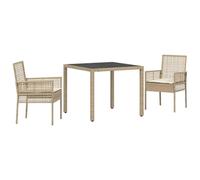 GeenYuu Set di mobili da giardino in polyrattan beige, 3 pezzi, con cuscino, resistente alle intemperie, per terrazza, balcone e giardino d'inverno, stabile set con tavolo e 2 sedie