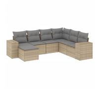 GeenYuu Set di mobili da giardino in polyrattan beige, 7 pezzi, con cuscino, resistente alle intemperie, per balcone, terrazza e cortile, set modulare con spazio e imbottitura facile da pulire