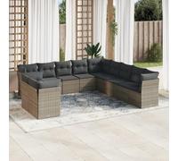 GeenYuu Set di mobili da giardino in polyrattan grigio, 11 pezzi, con cuscino, resistente alle intemperie, per terrazza, balcone, set modulare con spazio per riporre oggetti
