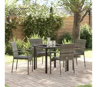 GeenYuu Set di mobili da giardino in polyrattan grigio, 5 pezzi, con cuscino, resistente alle intemperie, per terrazza e balcone, include tavolo, sedie e cuscini per una comoda cena all'aperto