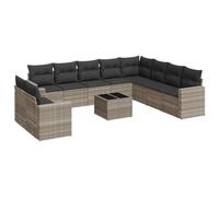 GeenYuu Set di mobili da giardino in polyrattan grigio chiaro, 11 pezzi, con cuscino, resistente alle intemperie, per terrazza, balcone e giardino d'inverno, set modulare con tavolo e cuscini per una