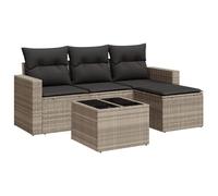 GeenYuu Set di mobili da giardino in polyrattan grigio chiaro, 5 pezzi, con cuscino, resistente alle intemperie, per balcone, terrazza e giardino d'inverno, con tavolo, sgabello e imbottitura, facile