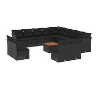 GeenYuu Set di mobili da giardino in polyrattan nero, 14 pezzi, con cuscino, modulare per balcone, terrazza e giardino d'inverno, set di mobili in rattan resistente alle intemperie, con tavolo in