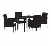 GeenYuu Set di mobili da giardino in polyrattan nero, 5 pezzi, con cuscino, resistente alle intemperie, per terrazza, balcone, giardino d'inverno, lounge con tavolo e sedie per giardino