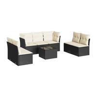 GeenYuu Set di mobili da giardino in polyrattan nero, 8 pezzi, con cuscino, resistente alle intemperie, per terrazza, balcone e giardino d'inverno, set modulare lounge con tavolo, spazio per riporre