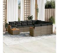 GeenYuu Set divano da giardino da 11 pezzi, in polyrattan e legno di acacia, con cuscino, resistente alle intemperie, per balcone, terrazza, giardino d'inverno, con contenitore e rivestimento facile