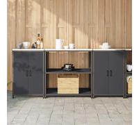 GeenYuu Set portaoggetti da cucina antracite con 3 parti, scaffale in acciaio e 6 ripiani, 4 porte, 210 x 50 x 92 cm, pratico magazzino da cucina, materiale robusto, ideale per organizzare e riporre
