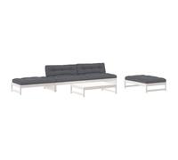 GeenYuu Set salotto da giardino bianco in legno di pino massello con cuscini, 2 divani e 3 sgabelli, tessuto Oxford resistente alle intemperie, set di sedute per terrazza, balcone, esterno