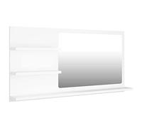 GeenYuu Specchio da bagno bianco in legno con 3 ripiani, 90 x 10,5 x 45 cm, moderno specchio da parete per bagno degli ospiti, WC con vano portaoggetti e facile da pulire