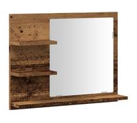 GeenYuu Specchio da bagno con ripiani, effetto legno anticato, 60 x 10,5 x 45 cm, specchio per bagno con molto spazio e montaggio a parete, per ordine e utilizzo nel WC degli ospiti
