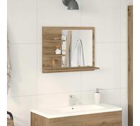 GeenYuu Specchio da bagno con ripiani, rovere Artisan, 60 x 10,5 x 45 cm, in vetro, montaggio a parete, spazio per bagno, lavanderia, WC degli ospiti, mobili da bagno