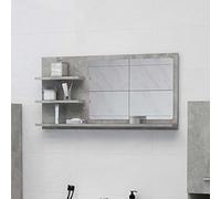 GeenYuu Specchio da bagno grigio cemento in legno con 3 ripiani, 90 x 10,5 x 45 cm, moderno specchio da parete per bagno, WC degli ospiti, con spazio per mobili da bagno e lavanderia