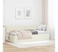 GeenYuu Struttura letto angolare con testiera, velluto crema, 90 x 200 cm, design a forma di L, robusto letto singolo, mobile versatile per camera da letto, letto da giorno salvaspazio, rete a doghe