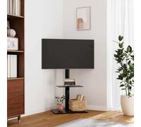GeenYuu Supporto angolare per TV con 2 ripiani, nero, in acciaio e vetro, per televisori da 32-65 pollici, VESA da 200 x 200 a 600 x 400 mm, orientabile fino a 25 gradi, con gestione dei cavi