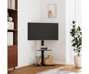 GeenYuu Supporto angolare per TV con 2 ripiani, nero, in acciaio e vetro, per televisori da 32-65 pollici, VESA da 200 x 200 a 600 x 400 mm, orientabile fino a 25 gradi, con gestione dei cavi