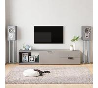 GeenYuu Supporto per altoparlanti, 2 pezzi, argento, in vetro temperato e alluminio, altezza 75 cm, con gestione dei cavi, antiscivolo, per home theater, soggiorno, studio, surround, impianto HiFi