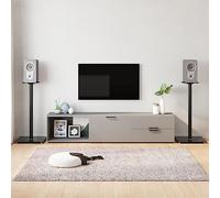 GeenYuu Supporto per altoparlanti, 2 pezzi, in vetro temperato nero, con colonna in alluminio, antiscivolo, gestione dei cavi, altezza 86 cm, portata fino a 100 kg, ideale per home theater, studio